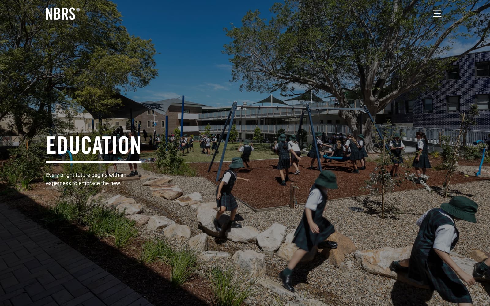 The NBRS Education sector page, showing children playing in a school landscape